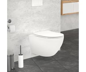 ECD Germany WC Suspendu sans Rebord Long 54 cm Blanc Mat, en Céramique Effet Lotus, Revêtement Nano, avec Siège Amovible en Duroplast Softclose, Toilette Murale Cuvette à Chasse d'eau Profonde