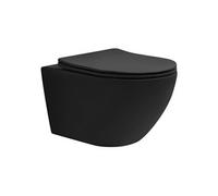 ECD Germany WC Suspendu sans Rebord Long 54 cm Noir Mat, en Céramique Sanitaire, avec Siège Amovible en Duroplast Softclose, Toilette Murale Cuvette