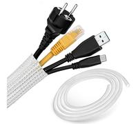 ECENCE 3 Mètre Gaine Câble (13-20 mm) - Cache Câble - Blanc - Extensible et Découpable pour TV & Informatique - Rangement Propre des Câbles Management