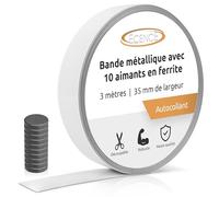 ECENCE Bande métallique autocollante 3 m x 35 mm - avec 10 aimants en ferrite - Ruban métallique pour notes, photos, figurines, bricolage