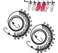 ECENCE Lot de 2 Cordes à Linge de Voyage avec Pinces Noir | Corde à linge portable, antidérapante et légère pour camping, extérieur, caravane