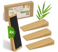 ECENCE Lot de 4 Cales Porte Sol Bambou, Cale fenetre ouverte, Bloc Porte | Antidérapantes avec Caoutchouc pour Toutes les Portes, Butoirs pour Portes de Chambre et Portes d'Entrée