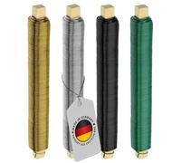 ECENCE Lot de 4 Fil de Fer pour Fleurs galvanisé, 0,65mm Fil de Liage en Vrac sur Base en Bois, Fil de Jardinage pour Fixer Plantes et Fleurs, 35m or, argent, noir, vert