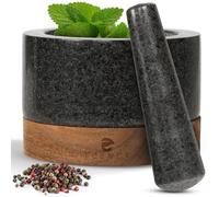 ECENCE Mortier et pilon de Cuisine en Bois d'acacia et Granit Ø15,5cm | Solide mortier pilon cuisine à épices pour un broyage parfait - Grand mortier et pilon