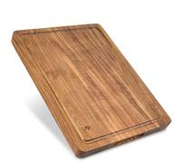 ECENCE Planche à découper en bois d'acacia - 40x30x3cm | utilisable des deux côtés, planche de cuisine haut de gamme avec rigole à jus et poignées latérales pour couper & servir