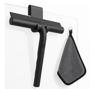 ECENCE Raclette de Douche Noir en Silicone - Essuie-Douche avec Support & Chiffon Microfibre - Raclette Vitre Salle de Bain - 21 cm