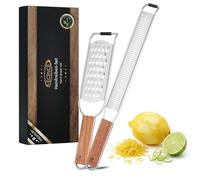 ECENCE Set de 2 Râpes Cuisine Acier Inoxydable Manche Bois Acacia | Râpe fine et grossière Pour fromage citron ail et gingembre Ergonomique Durable