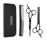 ECENCE Set de coupe avec ciseaux professionnels et étui - ciseaux de coiffure en acier inoxydable, ciseaux à effiler et peigne - pour coupe et styling