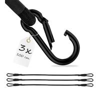 ECENCE Tendeurs élastique avec Mousqueton - Lot de 3-100cm en Noir | Tendeurs elastique avec crochets pour Porte-Bagages, Vélo, Voiture, Bagages