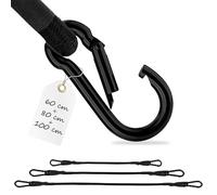 ECENCE Tendeurs élastique avec Mousqueton - Lot de 3-1x100cm, 1x80cm, 1x 60cm en Noir