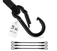 ECENCE Tendeurs élastique avec Mousqueton - Lot de 3-60cm en Noir | Tendeurs elastique avec crochets pour Porte-Bagages, Vélo, Voiture, Bagages