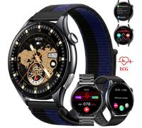 ECG Montre Connectée Homme Femme,1.56"" AMOLED,Urique/HRV/BMI/Détection des émotions Appel d'urgence SOS