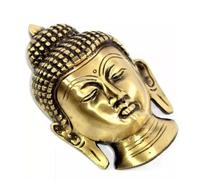 ECH Green Velly PRANCHI Metals | Visage de moine de Bouddha en laiton | Doré | Sculpture d'idole en tête de Bouddha | pour décoration de salon et de maison | avec espace de suspension pour murs