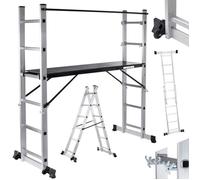 MAXCRAFT Échafaudage Multifonction Échelle Pliable 12 Echelons Bricolage avec plateforme de travail mobile avec des Roues Main courante Aluminium EN131 Charge 150 kg