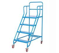 Échafaudage Pliable, échelle Plateforme Mobile en Acier à 4/6 marches avec Roues et rampes, marchepied Roulant antidérapant pour Usine, bibliothèque, loft - Bleu, Chariot d'échafaudage de 10