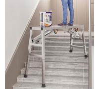 Échafaudage pliable réglable de 200,7 cm - Plate-forme de travail portable à 4 vitesses pour lavage de voiture, nettoyage de vitres, objets de levage - Échelle argentée multifonctionnelle 180-40 cm