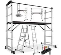 Échafaudage - TECTAKE - Échelle avec plateforme modulable 3 en 1 avec escabeau en aluminium