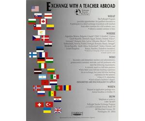 Échange avec un enseignant à l'étranger. Fulbright Teacher Exchange. Affiche imprimée par l'Agence américaine d'information (61 x 91,4 cm)