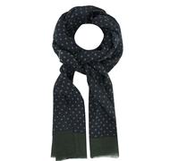 Echarpe 100% Laine Bleu Navy Petits Carrés Verts Et Blancs