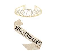 Écharpe 70 Ans Couronne Anniversaire, Kit de diadème d'anniversaire Reine et strass - 70e anniversaire, Ensemble écharpe et couronne en strass pour 70e anniversaire, Diadème d'anniversaire 70 ans