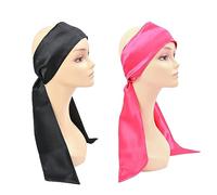 Écharpe à bord en satin pour femme, bandeau tendance pour femme, écharpe de pose de bord en satin doux pour fixation de perruque de maquillage, sport, yoga, visage (1 pièce noire et 1 pièce rose)