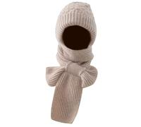 Écharpe à capuche pour femme doublée en polaire thermique, douce, solide, mignonne, tricotée, épaisse, taille libre, fibres acryliques, hiver pour femme, chapeau gris lait
