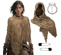 Écharpe à capuche style désert de dunes, écharpe à capuche style Renaissance médiévale, cape à capuche post-apocalyptique avec broche viking, écharpes, foulards, châles pour femmes, unisexe. Unicolore