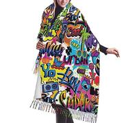 Écharpe à franges en cachemire classique super douce pour femme - Imprimé animaux - Pour printemps, automne, hiver, Motif coloré., taille unique