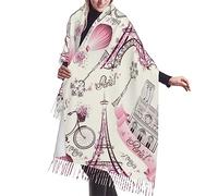 Écharpe à franges en cachemire classique super douce pour femme - Imprimé animaux - Pour printemps, automne, hiver, Tour de Paris Fleur, taille unique