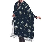 Écharpe à franges en cachemire pour femme Motif floral Bleu, Motif méduses, taille unique