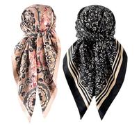 Écharpe À Imprimé Floral 2 Pièces, Écharpe Carrée, Écharpe Douce Et Légère, Écharpe Vintage, Écharpe Décorative