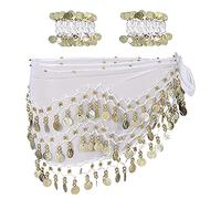 Écharpe à la hanche de danse du ventre avec bracelet, 128 pièces Belly Dance Jirt Wrap Belt avec bracelets de cheville au poignet, Chaîne de taille de ceinture de jupe de danse