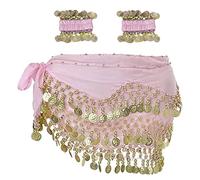 Écharpe à la hanche de danse du ventre avec bracelet, 128 pièces Belly Dance Jirt Wrap Belt avec bracelets de cheville au poignet, Chaîne de taille de ceinture de jupe de danse