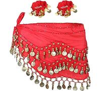 Écharpe à la hanche de danse du ventre avec bracelet, 128 pièces Belly Dance Jirt Wrap Belt avec bracelets de cheville au poignet, Chaîne de taille de ceinture de jupe de danse