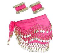 Écharpe à la hanche de danse du ventre avec bracelet, 128 pièces Belly Dance Jirt Wrap Belt avec bracelets de cheville au poignet, Chaîne de taille de ceinture de jupe de danse