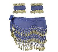 Écharpe à la hanche de danse du ventre avec bracelet, 128 pièces Belly Dance Jirt Wrap Belt avec bracelets de cheville au poignet, Chaîne de taille de ceinture de jupe de danse