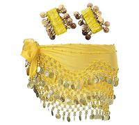 Écharpe à la hanche de danse du ventre avec bracelet, 128 pièces Belly Dance Jirt Wrap Belt avec bracelets de cheville au poignet, Chaîne de taille de ceinture de jupe de danse
