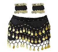 Écharpe à la hanche de danse du ventre avec bracelet, 128 pièces Belly Dance Jirt Wrap Belt avec bracelets de cheville au poignet, Chaîne de taille de ceinture de jupe de danse