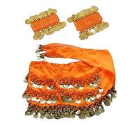 Écharpe à la hanche de danse du ventre avec bracelet, 128 pièces Belly Dance Jirt Wrap Belt avec bracelets de cheville au poignet, Chaîne de taille de ceinture de jupe de danse