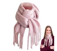 Écharpe à pompons | Châle de couleur pure - Écharpe épaisse douce et chaude à pompons pour l'automne et l'hiver, rose clair, Refer to description