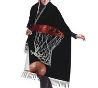 Écharpe à pompons imprimé basket-ball 195,6 x 68,6 cm Cadeau pour l'automne, l'hiver et Noël Écharpe classique douce et chaude, noir, taille unique