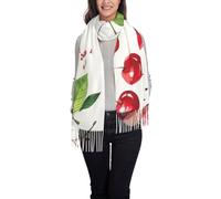 Écharpe à pompons imprimé poisson de natation pour l'automne et l'hiver - Châle léger à franges pour femme, écharpe chaude et respirante, Jolie petite cerise, Taille unique