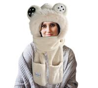 Écharpe avec capuche, gants épais, bonnet chaud avec capuche, pour équitation, voyage, patinage, camping, loisirs, école, randonnée quotidienne, beige, Consulte la descripción