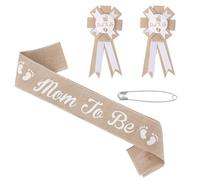 Écharpe Baby Shower Ensemble, Écharpe Future Maman Épingle pour Futur Papa Corsage Cadeau de Révélation du Sexe Décoration de Baby Shower Accessoires Photo pour Futurs Parents (Marron)