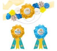 Echarpe Baby Shower Garçon, 3 Pièces Écharpe Future Maman Épingle Futur Papa Décoration pour Baby Shower Gender Reveal Party Boho Cadeau Decoration Baptême Fête Prénatale Naissance