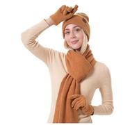 Écharpe Bonnet Femme Tactile, Tricotés Ensemble Chauds d'hiver en Maille Côtelée 3pcs avec Bonnet d'hiver Écharpe Et Gants pour Écran Tactile Adapté À Homme Femme pour Ski Extérieur