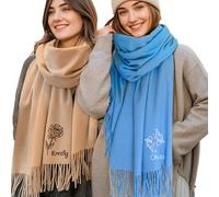 Écharpe brodée personnalisée, châles en cachemire unisexes, nom brodé Constellations fleur de naissance, enveloppes pour femmes pour les voyages quotidiens, cadeaux d'anniversaire de mariage de Noël p