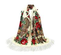 Écharpe carrée à franges ethnique bohème pour femme - Élégant - Long châle pour l'hiver - Accessoire de mode polyvalent et chaud, beige, Taille unique