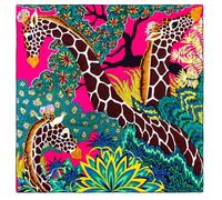 Écharpe carrée en soie sergé pour femmes Foulard de marque de girafe de la Jungle Bandana fait à la ma MJ2041-1-90x90cm -IN23222