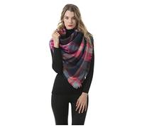 Écharpe Carrée pour Femme Retro Vintage Foulard a Carreaux Châle Tartan Echarpe Grande Taille avec Frange Pashmina Cashmere Plaid Pure Laine Couverture Poncho Ecossais Shawl Wrap Square Scarf WJA123